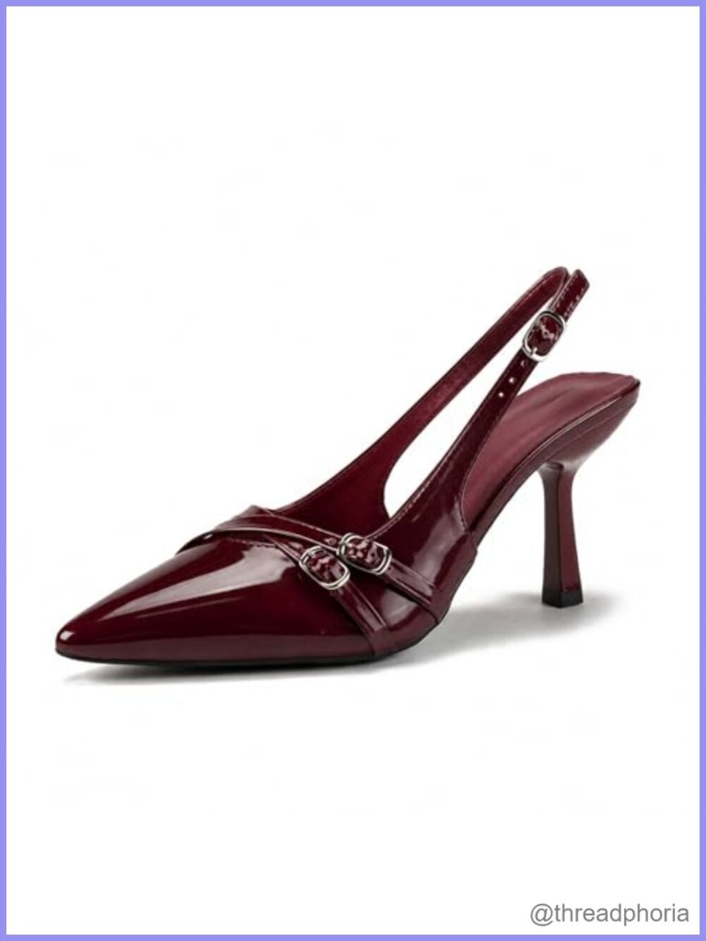 Slingback Heels Pointed Toe Patent Stiletto Pumps Buckle Straps